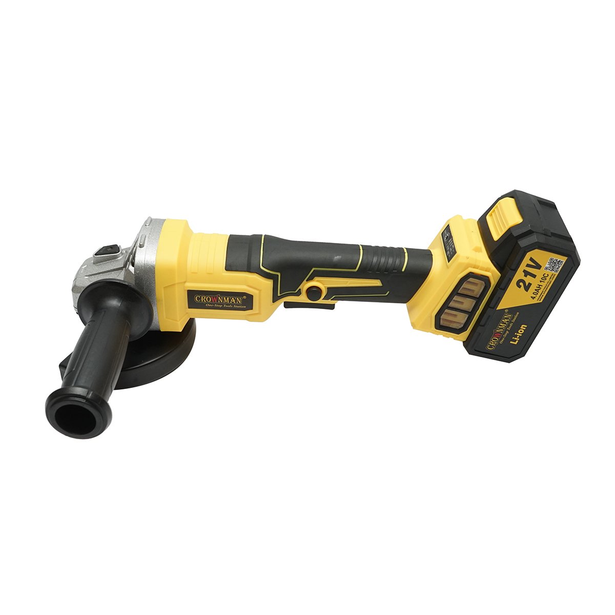 Polizor unghiular cu acumulator lithium 21V/4Ah, motor fara perii (brushless), 3 trepte de viteza, diametru disc 115mm Crownman